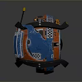 Futuristic Orange Blue Spherical Robot With Yellow Antennae And Central Circular Lens